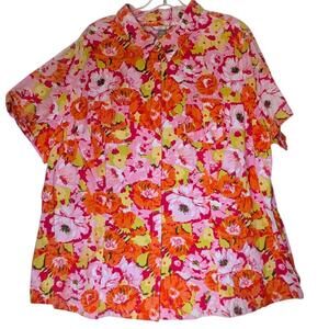 White Stag Shirt Womens‎ 3X Pink Floral Button Up Short Sleeve Cotton Plus Top